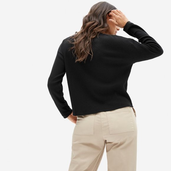 Everlane Women's Cotton Waffle Henley Thermal Tee Washed Black - Picture 2 of 6